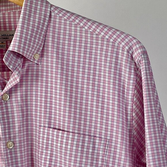 Peter Millar Fine Cotton Gingham Check Button Down Shirt, Pink White, Size M - Picture 3 of 7